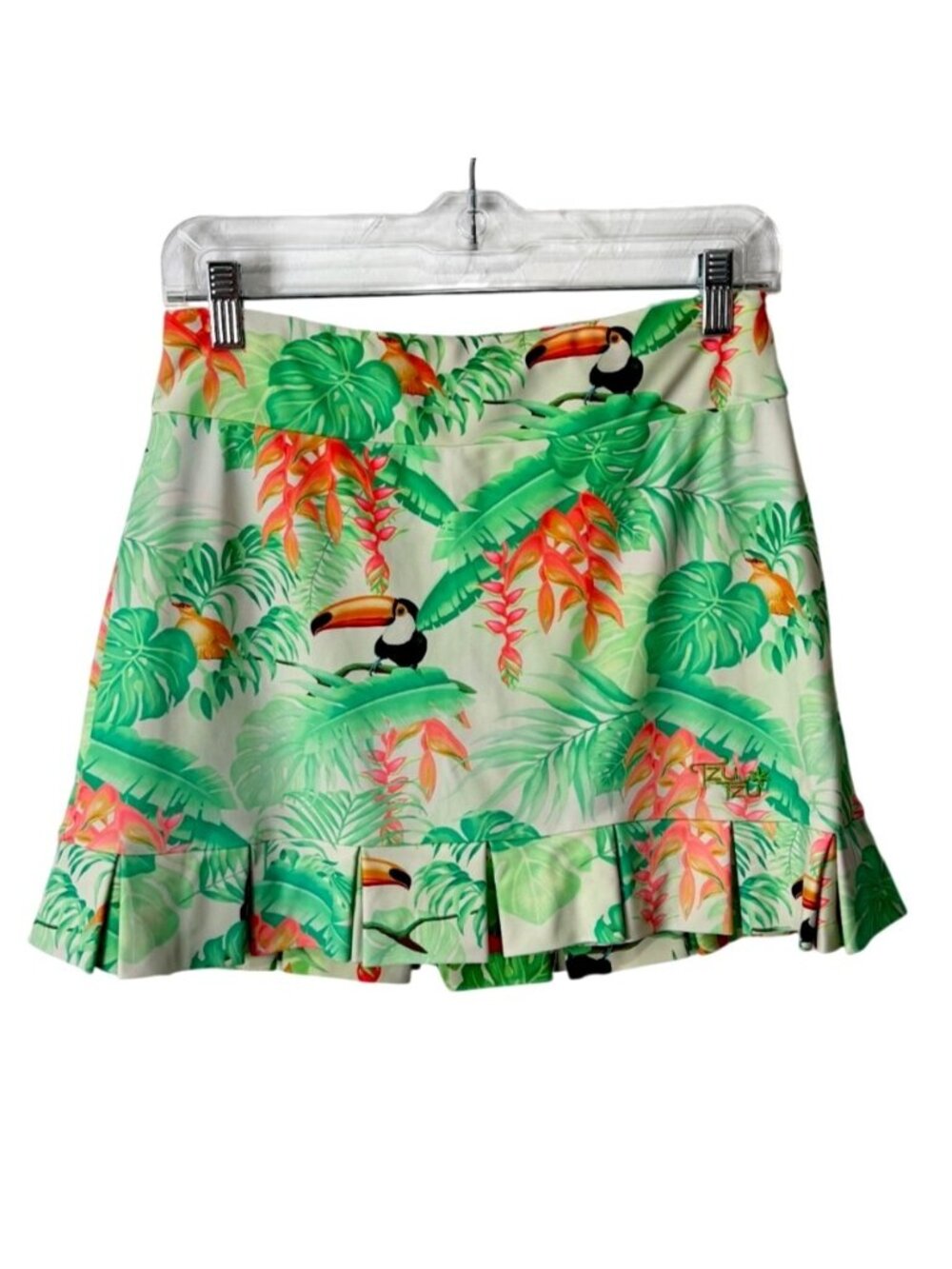 Tzu Tzu Womens Size S Skort Toucan Jan Tropical Ruffle-Hem Skirt Built-In-Short